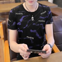 Q短袖t恤男2024修身夏季韩版时尚拔印圆领半袖体恤衫