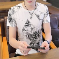 Q热转印新款高档纯棉短袖t恤男夏季韩版修身圆领半袖体恤衫