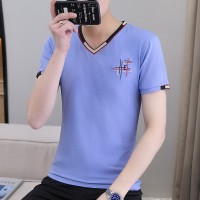 Q男士v领短袖t恤夏季高档纯棉中青年鸡心领休闲薄款体恤上衣