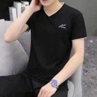 Q男士v领短袖t恤夏季高档纯棉中青年鸡心领休闲薄款体恤上衣