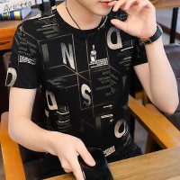 Q热转印高档纯棉短袖t恤男夏季韩版时尚修身圆领半袖体恤衫