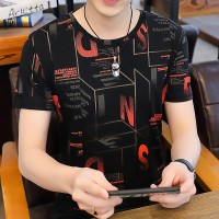 Q热转印高档纯棉短袖t恤男夏季韩版时尚修身圆领半袖体恤衫