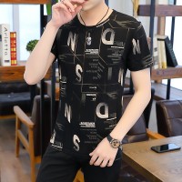 Q热转印高档纯棉短袖t恤男夏季韩版时尚修身圆领半袖体恤衫