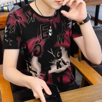 Q热转印高档纯棉短袖t恤男夏季韩版时尚修身圆领半袖体恤衫