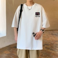 Q2024夏季重磅短袖t恤男240G潮宽松情侣夏季运动休闲落肩款T