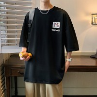 Q2024夏季重磅短袖t恤男240G潮宽松情侣夏季运动休闲落肩款T