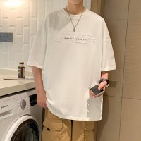 Q2024夏季重磅短袖t恤男240G潮宽松情侣夏季运动休闲落肩款T