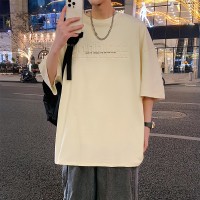 Q2024夏季重磅短袖t恤男240G潮宽松情侣夏季运动休闲落肩款T