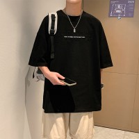 Q2024夏季重磅短袖t恤男240G潮宽松情侣夏季运动休闲落肩款T