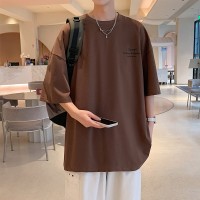 Q2024夏季重磅短袖t恤男240G潮宽松情侣夏季运动休闲落肩款T
