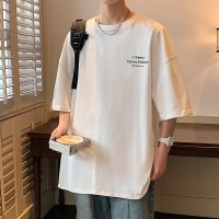 Q2024夏季重磅短袖t恤男240G潮宽松情侣夏季运动休闲落肩款T