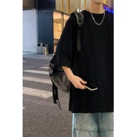 Q2024夏季重磅短袖t恤男240G潮宽松情侣夏季运动休闲落肩款T