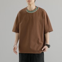 Q2024夏季重磅短袖t恤男240G潮宽松情侣夏季运动休闲落肩款T
