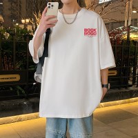 Q2024夏季重磅短袖t恤男240G潮宽松情侣夏季运动休闲落肩款T