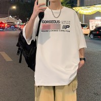 Q2024夏季重磅短袖t恤男240G潮宽松情侣夏季运动休闲落肩款T