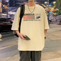 Q2024夏季重磅短袖t恤男240G潮宽松情侣夏季运动休闲落肩款T