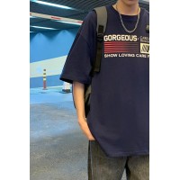 Q2024夏季重磅短袖t恤男240G潮宽松情侣夏季运动休闲落肩款T