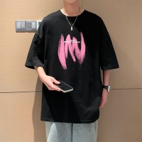 Q2024夏季重磅短袖t恤男240G潮宽松情侣夏季运动休闲落肩款T