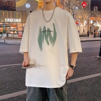 Q2024夏季重磅短袖t恤男240G潮宽松情侣夏季运动休闲落肩款T
