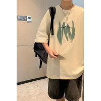 Q2024夏季重磅短袖t恤男240G潮宽松情侣夏季运动休闲落肩款T