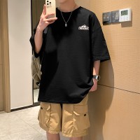 Q2024夏季重磅短袖t恤男240G潮宽松情侣夏季运动休闲落肩款T