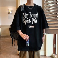 Q2024夏季重磅短袖t恤男240G潮宽松情侣夏季运动休闲落肩款T
