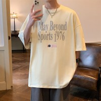 Q2024夏季重磅短袖t恤男240G潮宽松情侣夏季运动休闲落肩款T