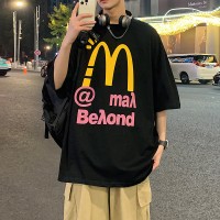 Q2024夏季重磅短袖t恤男240G潮宽松情侣夏季运动休闲落肩款T