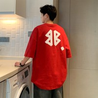 Q2024夏季重磅短袖t恤男240G潮宽松情侣夏季运动休闲落肩款T