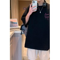 Q2024夏季重磅短袖t恤男240G潮宽松情侣夏季运动休闲落肩款T