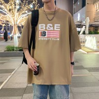 Q2024夏季重磅短袖t恤男240G潮宽松情侣夏季运动休闲落肩款T