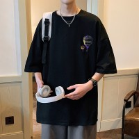 Q2024夏季重磅短袖t恤男240G潮宽松情侣夏季运动休闲落肩款T