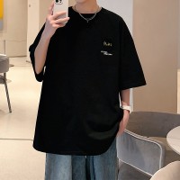 Q2024夏季重磅短袖t恤男240G潮宽松情侣夏季运动休闲落肩款T