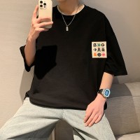 Q2024夏季重磅短袖t恤男240G潮宽松情侣夏季运动休闲落肩款T