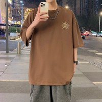 Q2024夏季重磅短袖t恤男240G潮宽松情侣夏季运动休闲落肩款T