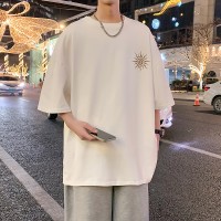 Q2024夏季重磅短袖t恤男240G潮宽松情侣夏季运动休闲落肩款T