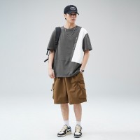 Q2024夏季短袖t恤男冰感潮流宽松情侣夏季运动休闲拼接T恤上