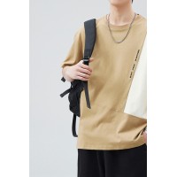 Q2024夏季短袖t恤男冰感潮流宽松情侣夏季运动休闲拼接T恤上