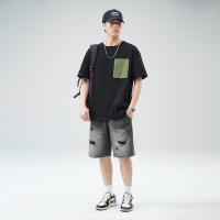 Q2024夏季短袖t恤男冰感潮流宽松情侣夏季运动休闲拼接T恤上