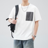 Q2024夏季短袖t恤男冰感潮流宽松情侣夏季运动休闲拼接T恤上