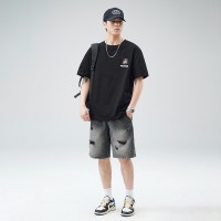 Q2024夏季短袖t恤男冰感潮流宽松情侣夏季运动休闲拼接T恤上