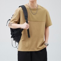 Q2024夏季短袖t恤男冰感潮流宽松情侣夏季运动休闲拼接T恤上