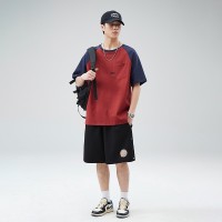 Q2024夏季短袖t恤男冰感潮流宽松情侣夏季运动休闲拼接T恤上