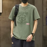 Q美式复古短袖t恤男夏季宽松设计感潮牌半袖字母印花纯棉体恤