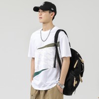 Q短袖t恤夏季男士薄款凉感上衣服拼接撞色2024新款圆领体恤男
