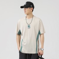 Q撞色拼接美式短袖T恤男士潮流体恤春夏季宽松潮牌休闲打底衫