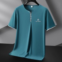 Q冰丝轻薄V领T恤男士2024夏季冰感商务POLO衫垂感舒适简约短
