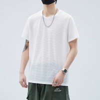 Q冰丝t恤男短袖夏季宽松大码薄款圆领运动速干加肥加大体恤潮
