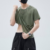 Q冰丝t恤男短袖夏季宽松大码薄款圆领运动速干加肥加大体恤潮