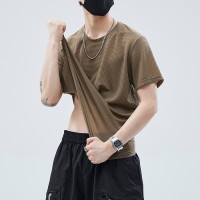 Q冰丝t恤男短袖夏季宽松大码薄款圆领运动速干加肥加大体恤潮